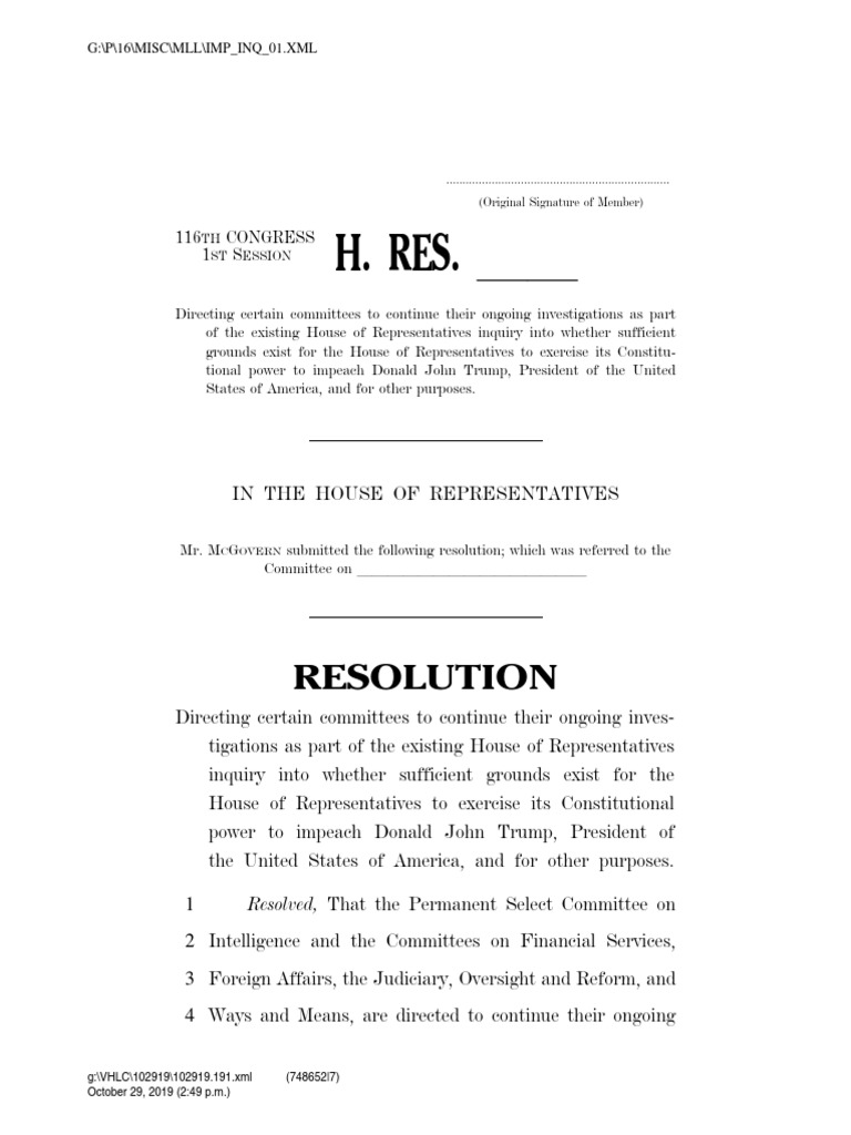 Impeachment Inquiry Resolution H. RES. ll | PDF | United States House ...