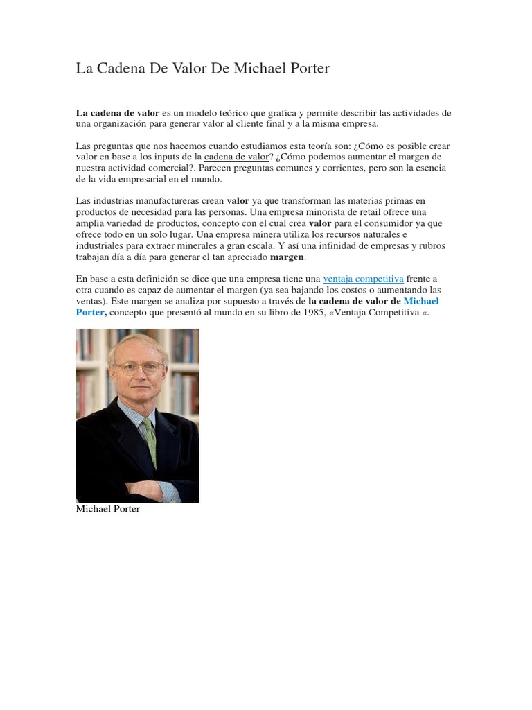 La Cadena de Valor de Michael Porter | PDF | Cadena de valor | Logística