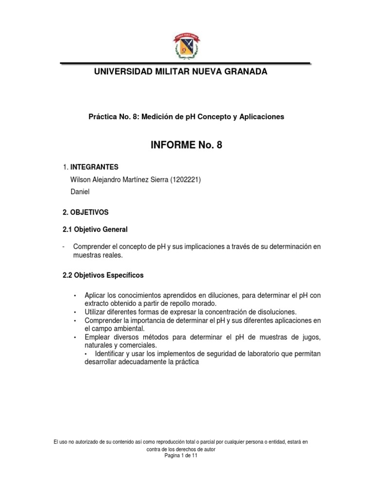 Práctica No 8 | PDF | Concentración | Ph