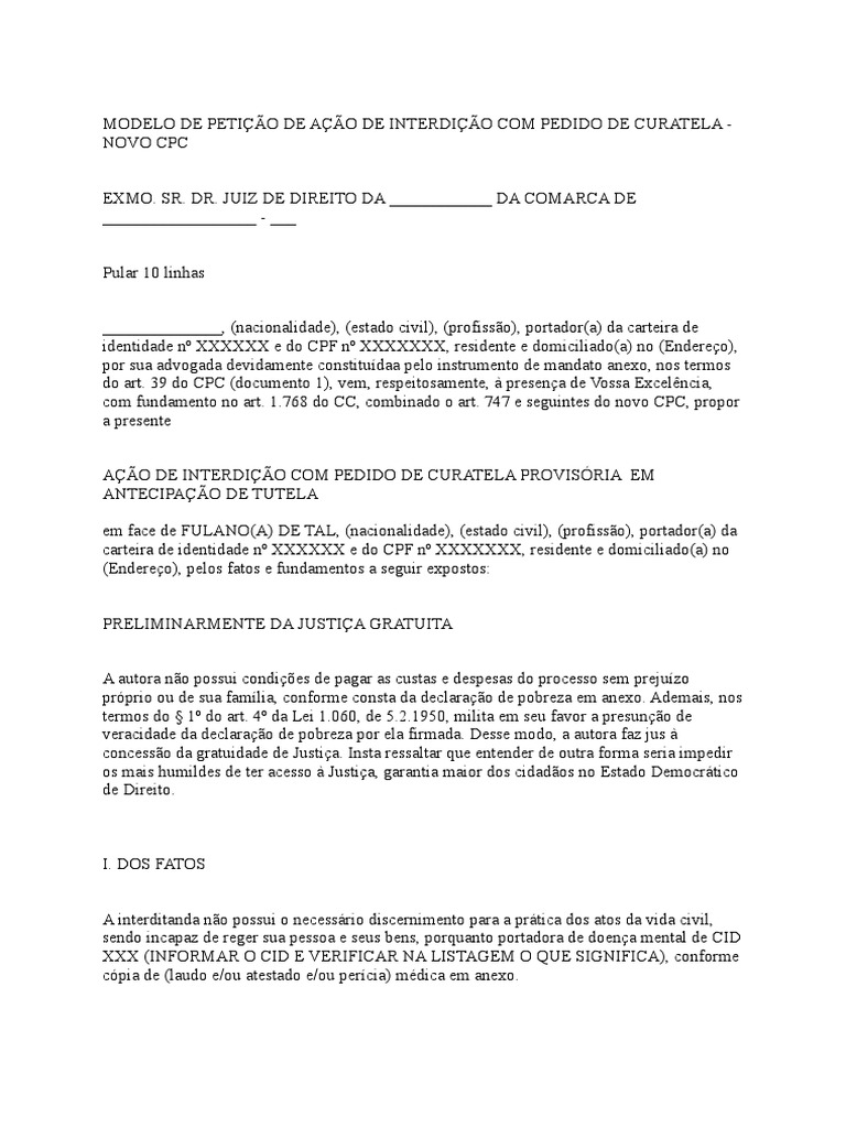 Modelo de Ação de Interdição e Curatela | PDF | Sentença (jurídico ...