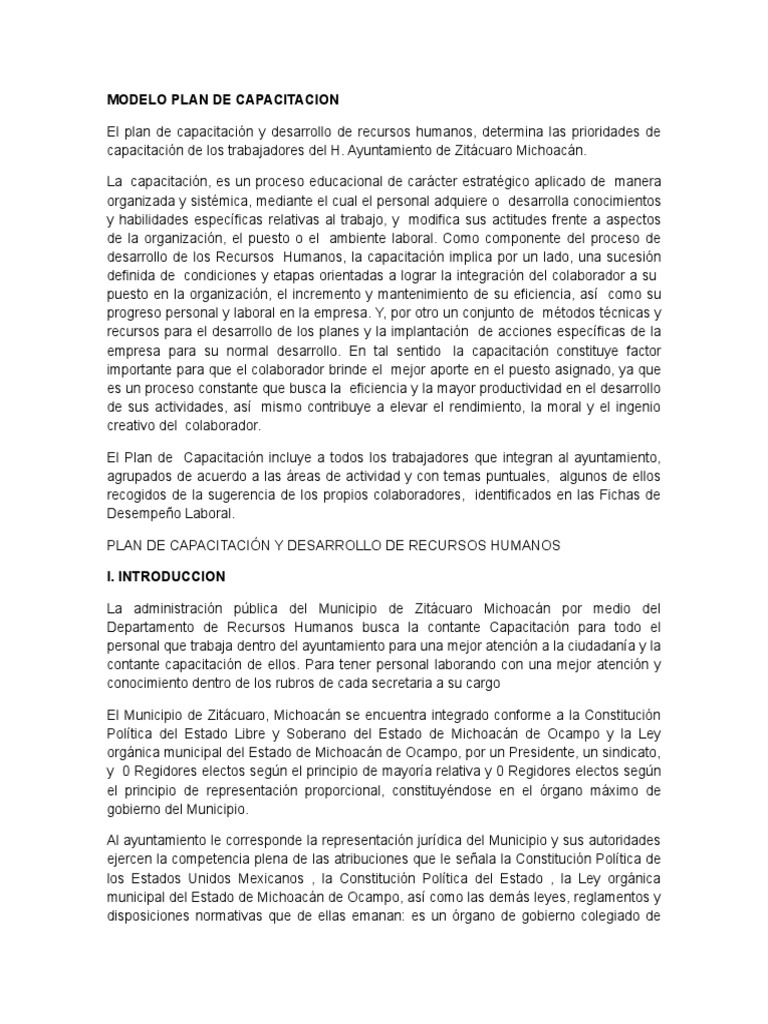MODELO PLAN DE CAPACITACION (Ejemplo) | PDF | Gestión de recursos ...
