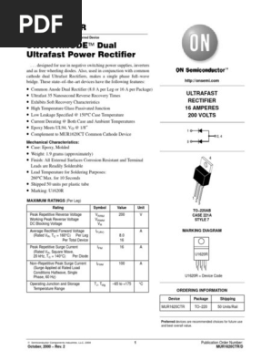 On Semiconductor Mur16ctr Datasheet Rectifier Amplifier