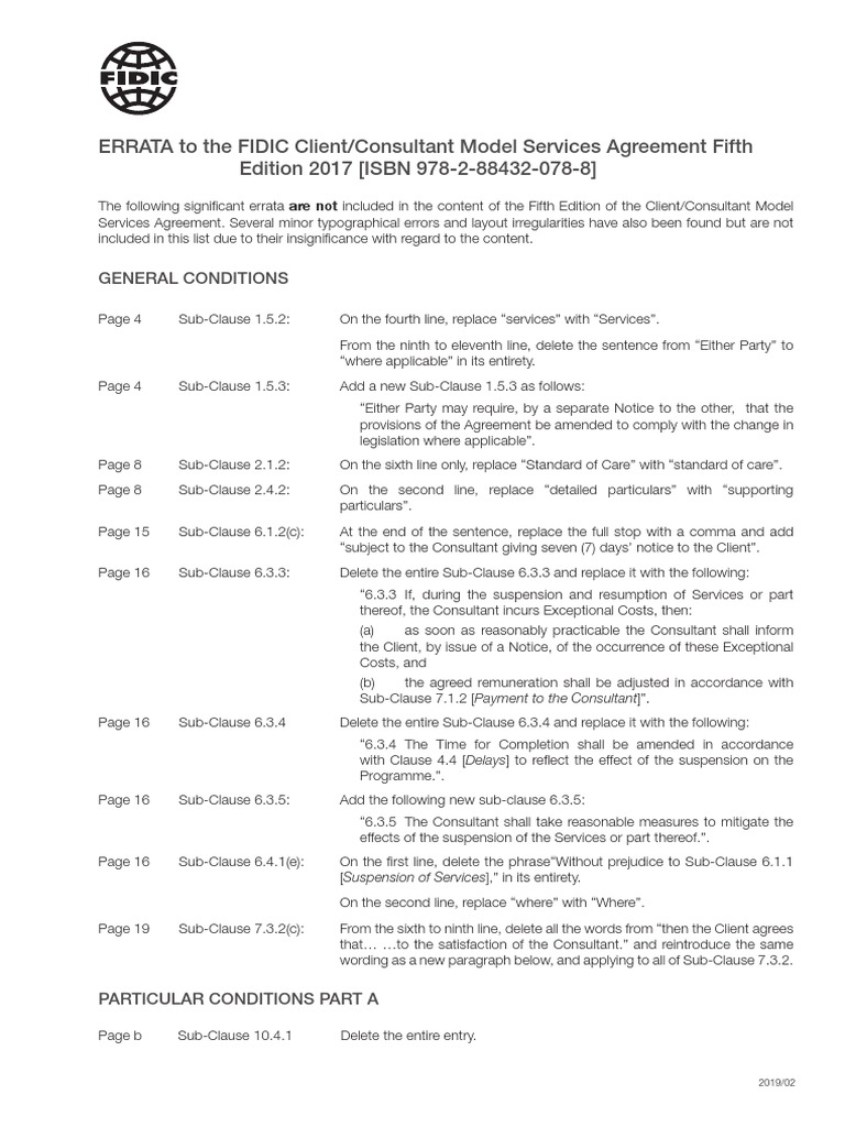 Errata for FIDIC Model Services Agreement | PDF | Public Law | Virtue