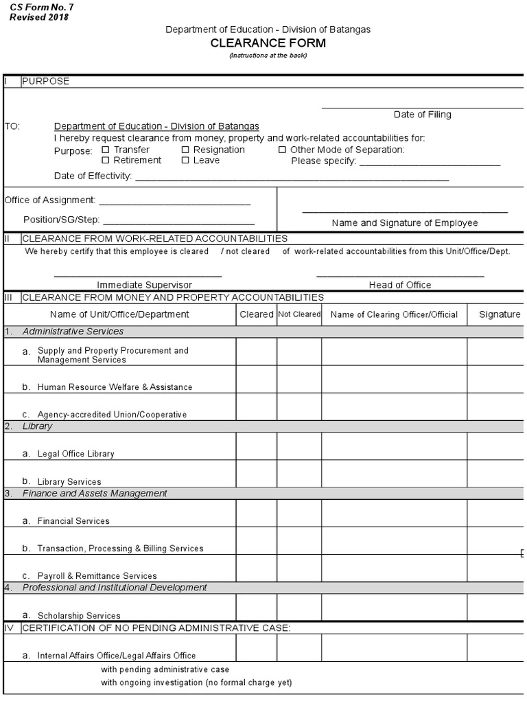 CSC Clearance Form No. 7 Instructions | PDF | Government | Business