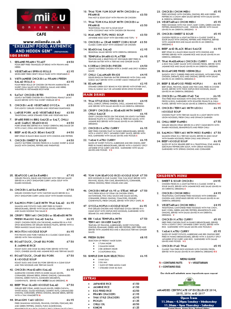 Mii & U Restaurant Menu Overview | PDF | Thai Cuisine | Curry