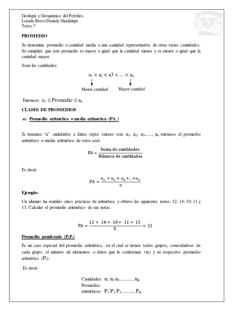 Promedio Aritmético: Definición y Cálculo | PDF | Significado ...