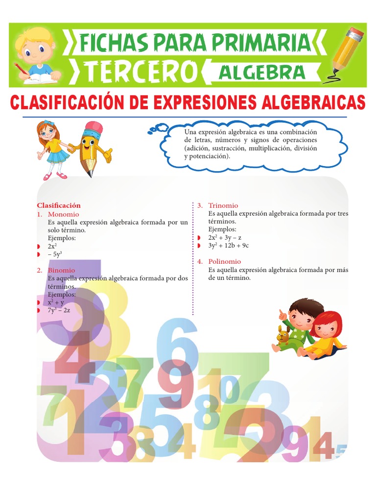 Clasificación de Expresiones Algebraicas para Tercero de Primaria | PDF ...