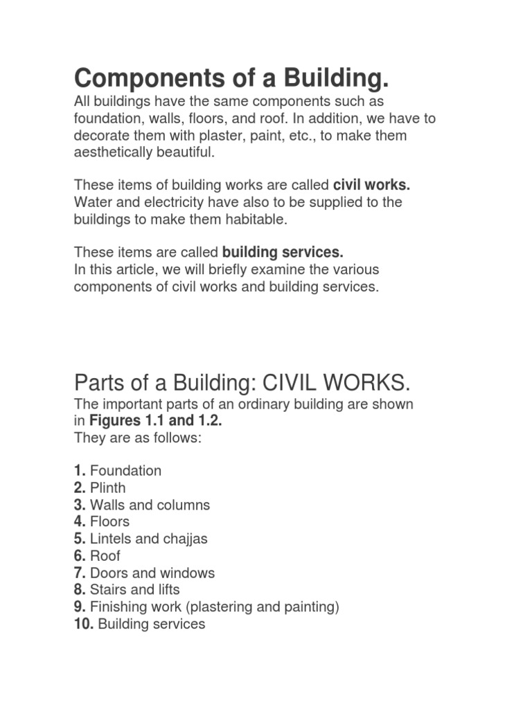 Key Components of Building Construction | PDF | Foundation (Engineering ...