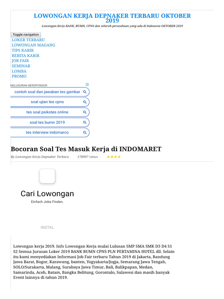 Info Loker Depnaker Samarinda