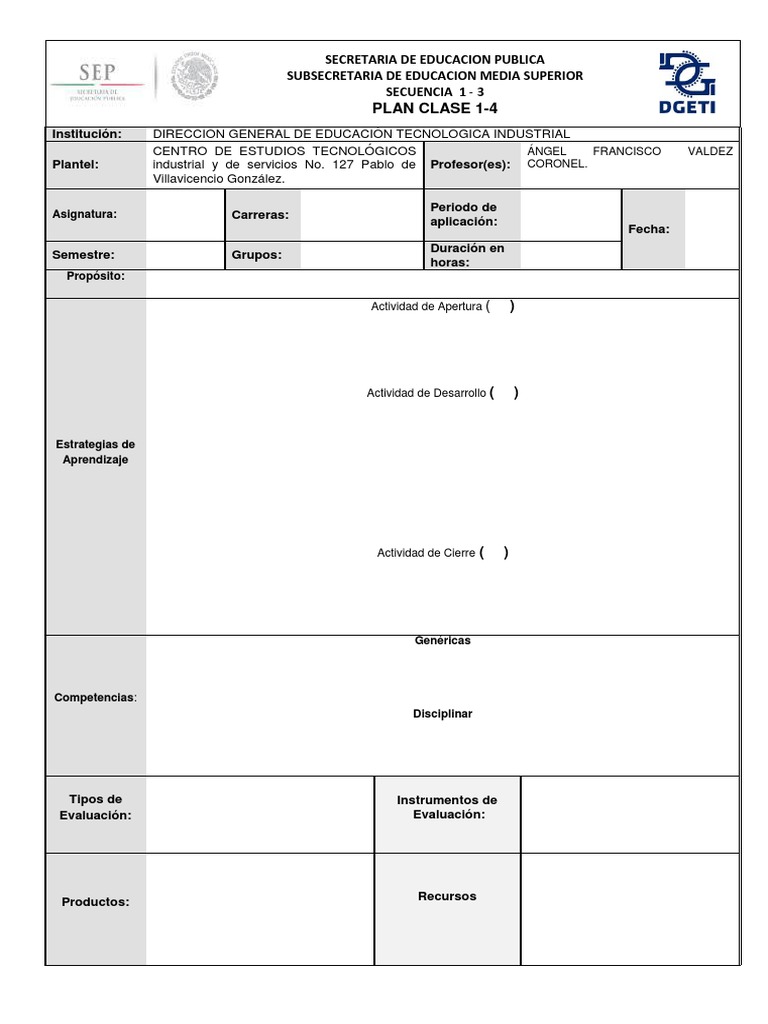 Formato Plan de Clase | PDF