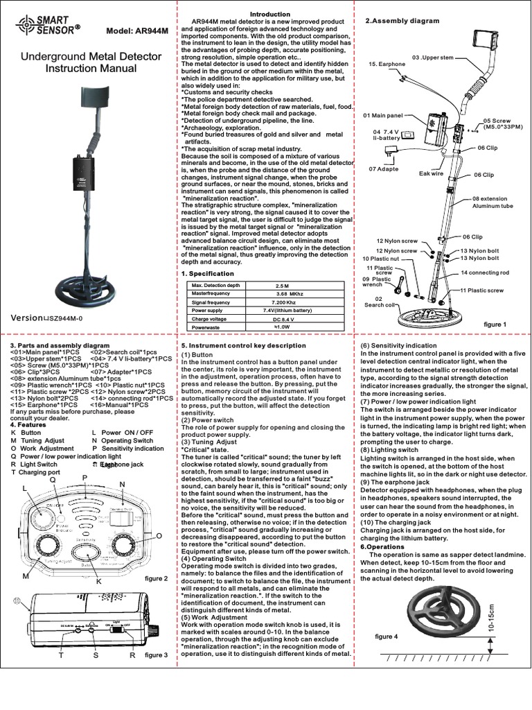 Ar944m English Manual | PDF | Metal Detector | Metals