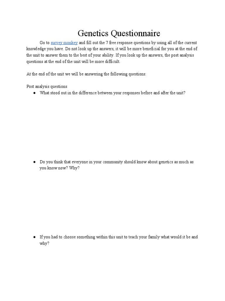 Genetics Questionnaire | PDF