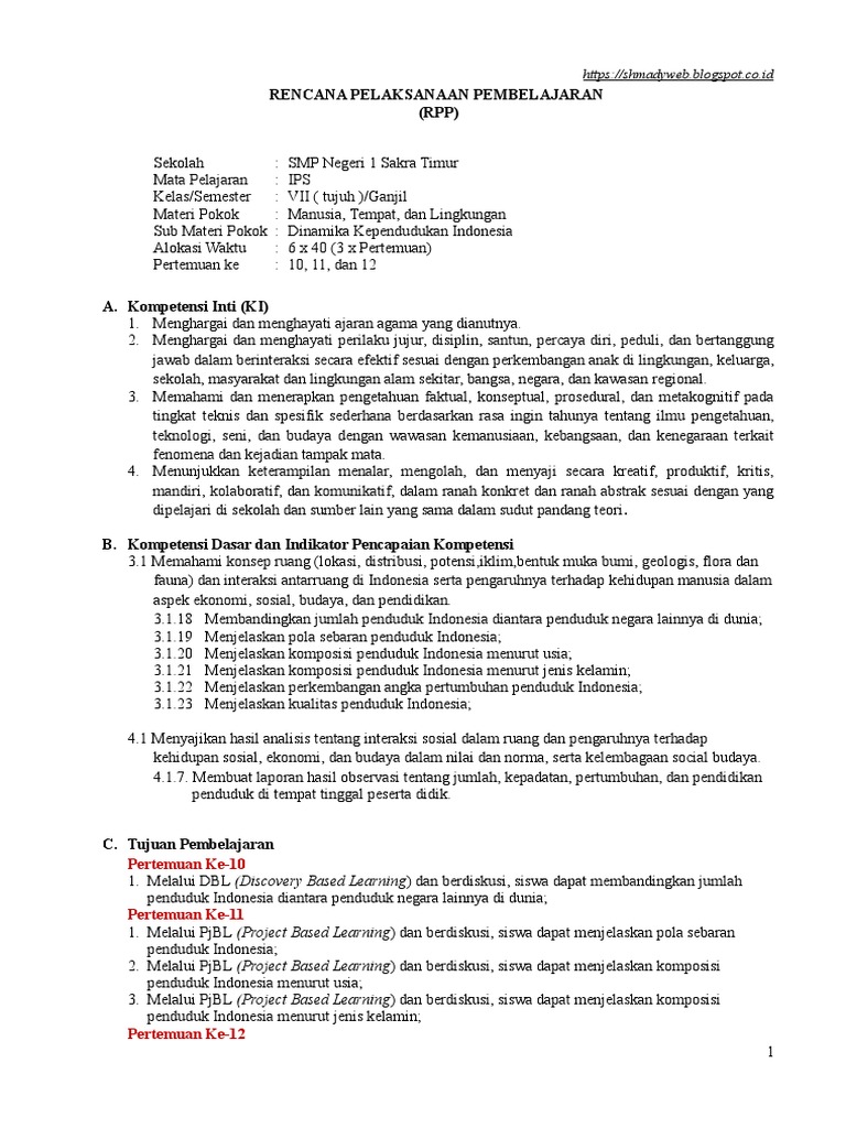 Rpp K 13 Ips Vii Dinamika Kependudukan Indonesia No 004
