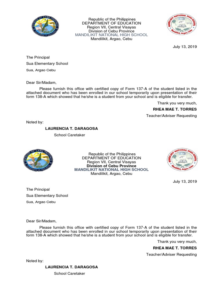 Request letter for form 137 pdf learning