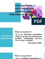 Research Hypothesis, Scope and Limitations/ Delimitations, and Definition of Terms