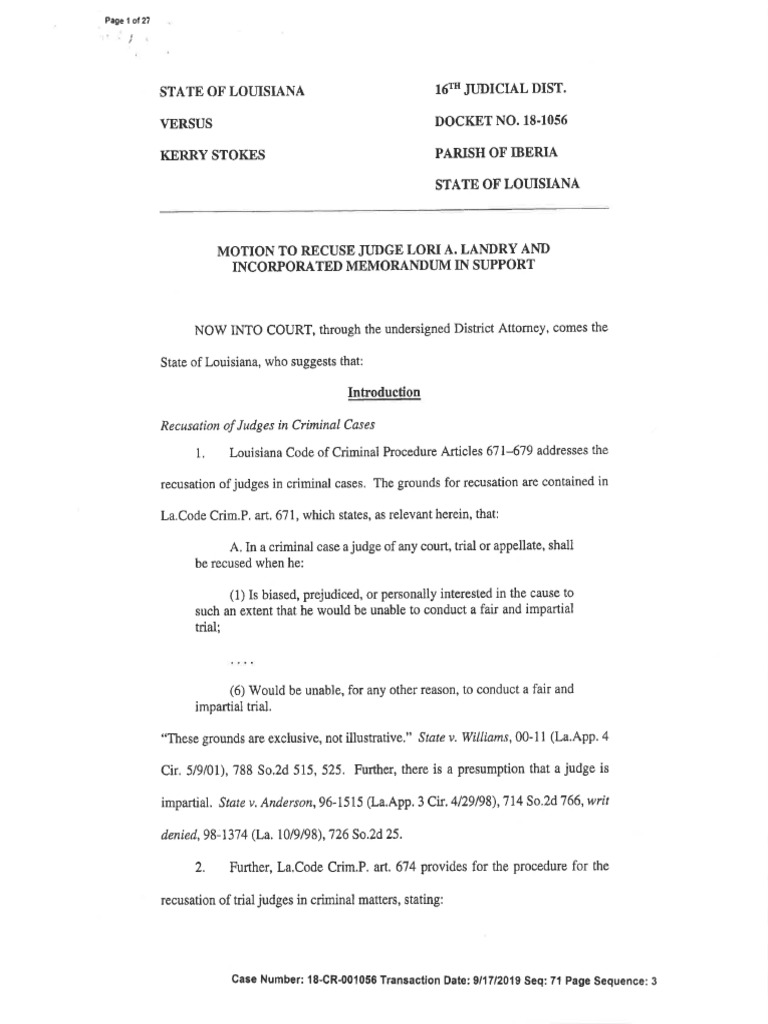 motion-to-recuse-judge-lori-landry-and-incorporated-memorandum-in