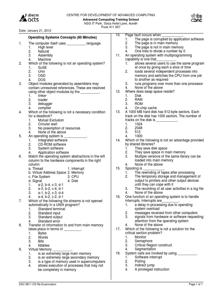Q - 01 - Os Re-Exam QP | PDF | Operating System | Input/Output