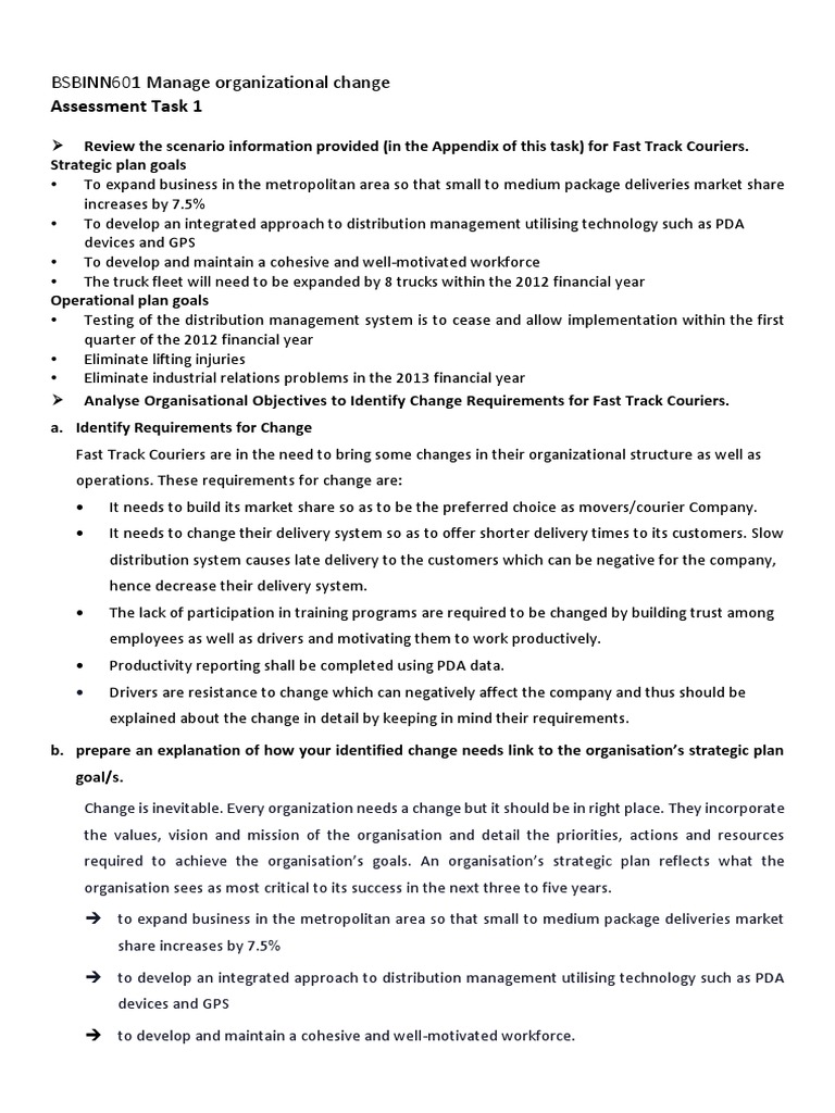 Change Management for Fast Track Couriers | PDF | Change Management ...