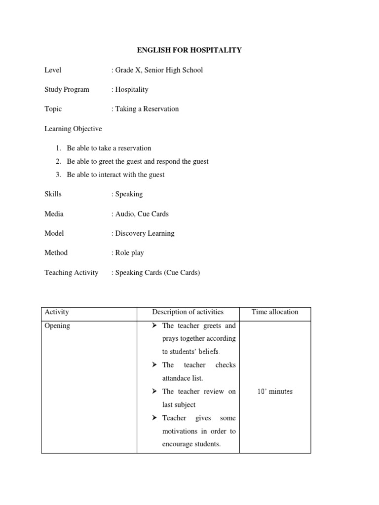 English For Hospitality | PDF | Teachers | Teaching