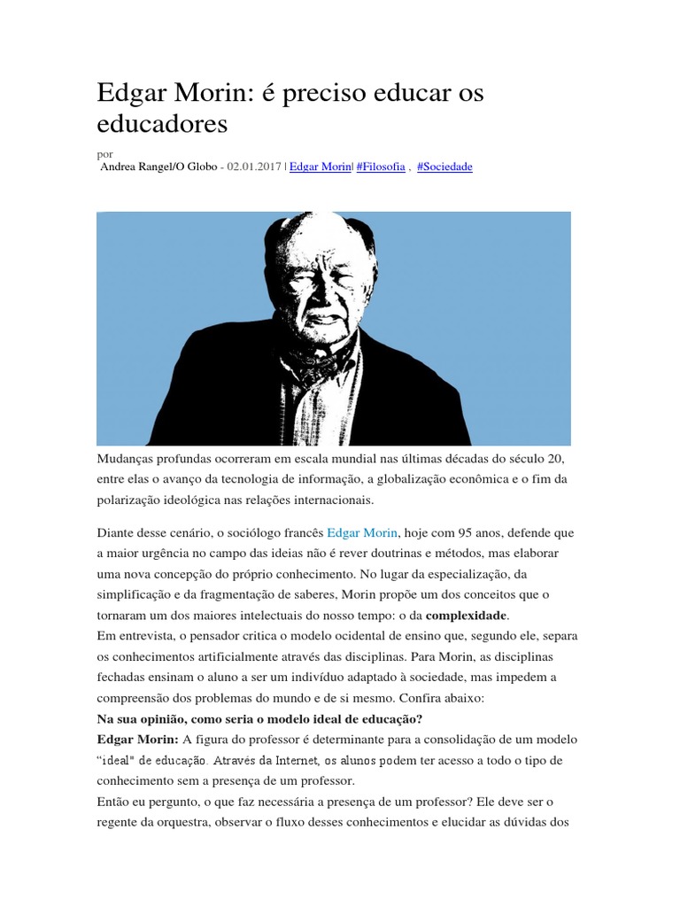 Educação e Complexidade segundo Morin | PDF | Interdisciplinaridade ...