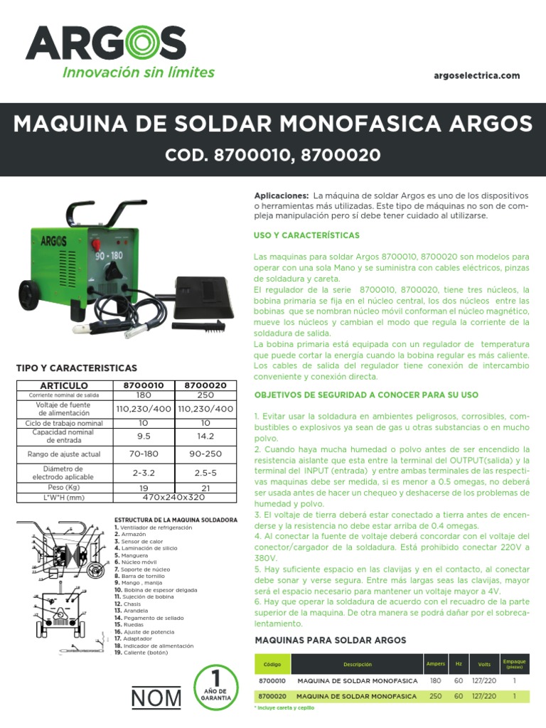 Ficha Técnica Maquina Para Soldar Soldadura Corriente Eléctrica