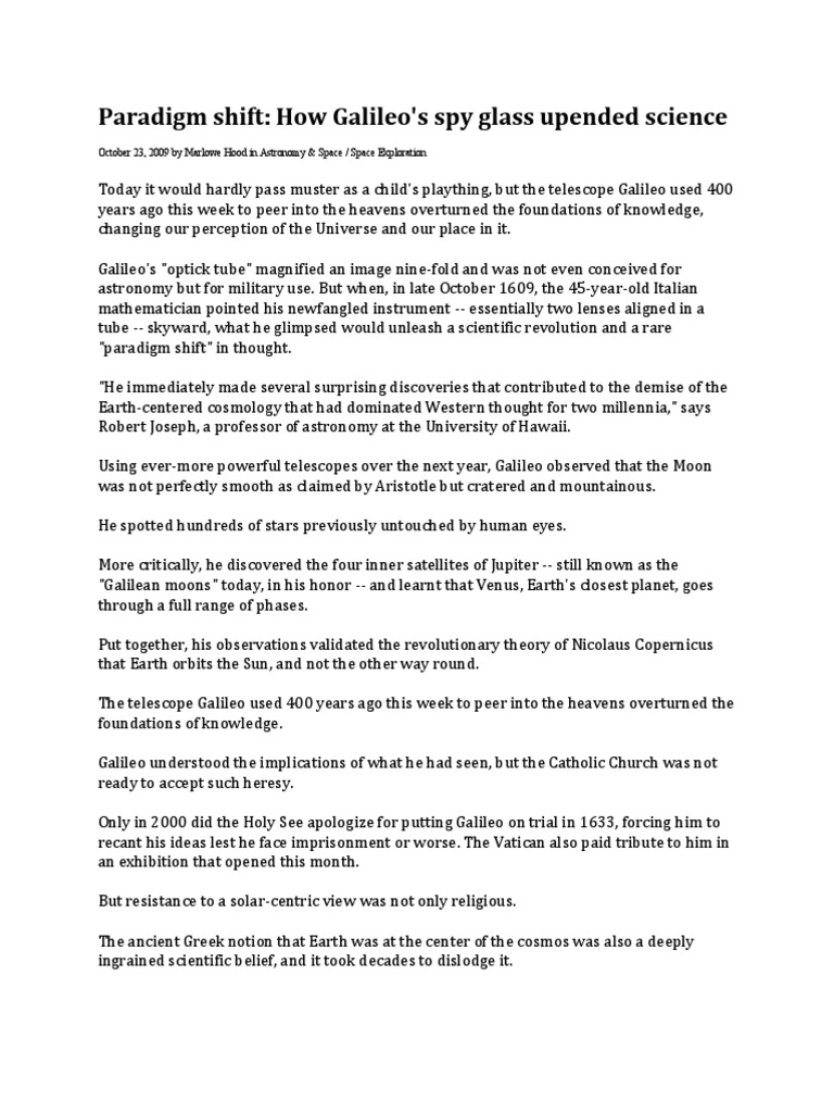 Paradigm Shift Galileo Pdf Galileo Galilei Science