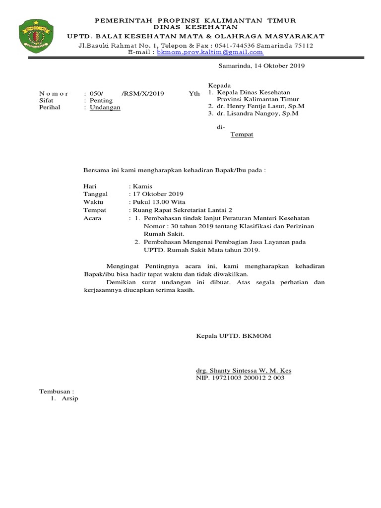 Surat Undangan Kepala Dinas | PDF