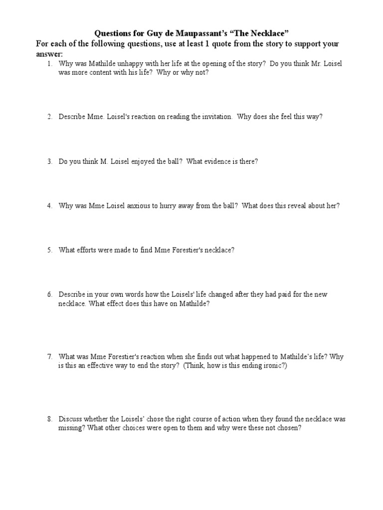 Necklace Questions PDF Irony