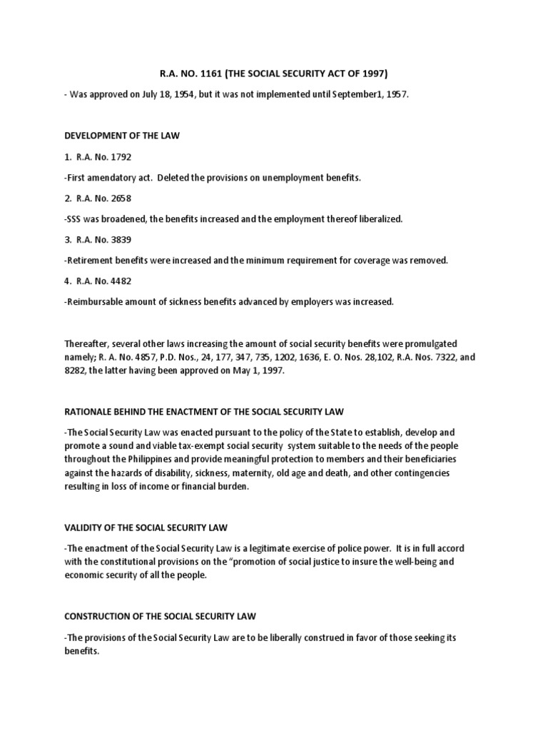 R.A. No. 1161 (The Social Security Act of 1997) PDF Parental Leave