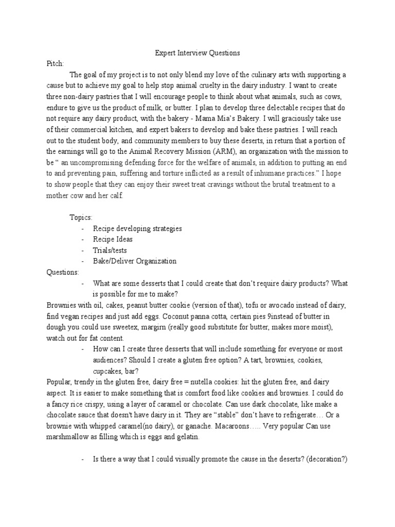 Expert Interview Questions PDF Bakery Desserts