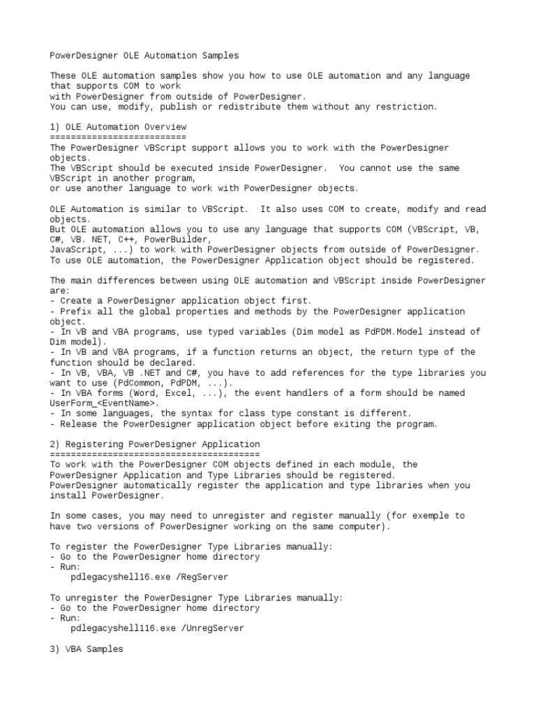 PowerDesigner OLE Automation Samples | PDF | Visual Basic For ...