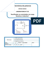 Electrónica de Potencia: Laboratorio #02 Rectificador No Controlados Con Carga Resistiva e Inductiva