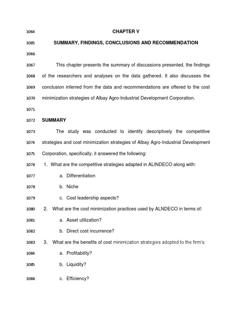 Summary, Findings, Conclusions and Recommendation | PDF | Strategic ...