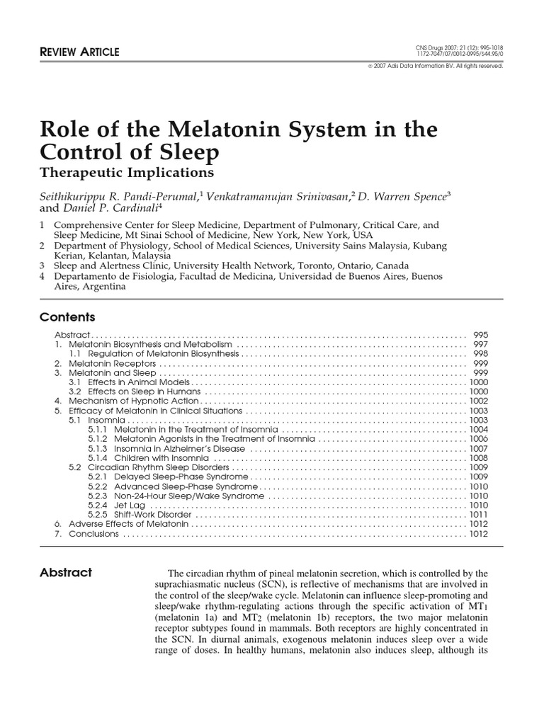 Role of The Melatonin System in The Control of Sleep: Therapeutic ...