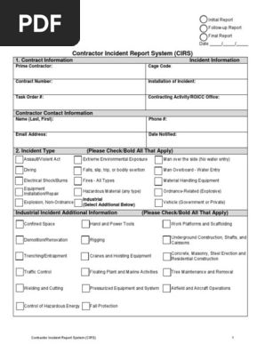  Contractor Incident Report System