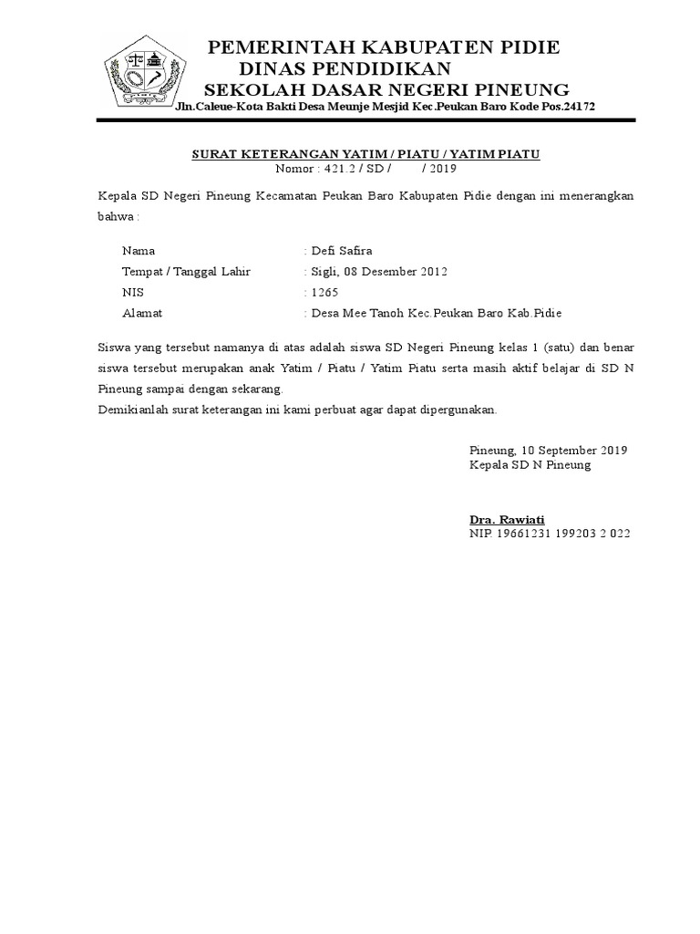 Surat Aktif Sekolah Anak Yatim