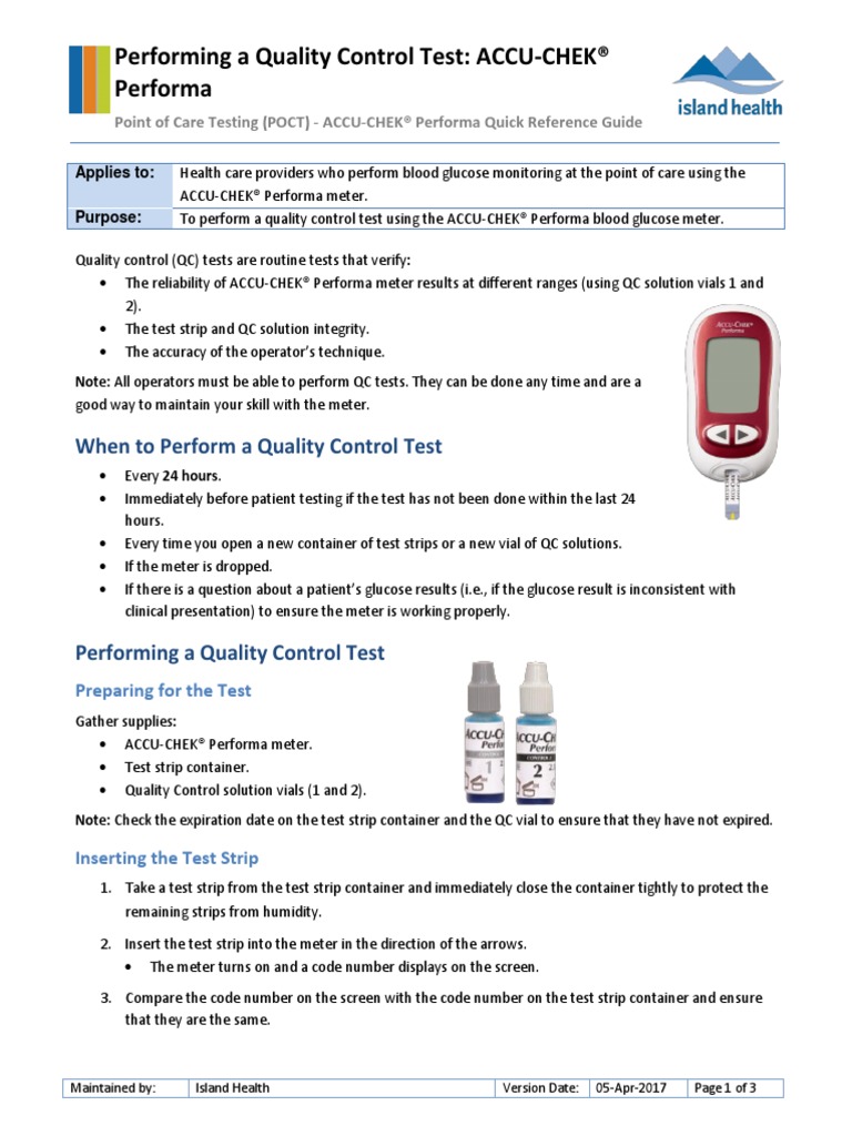 Performing Quality Control Test Accu Chek | PDF | Medicine | Clinical ...