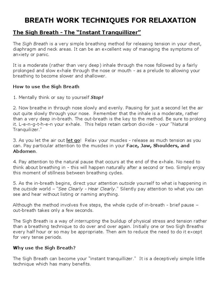 Mtu Breath Work Techniques For Relaxation PDF | PDF | Breathing ...