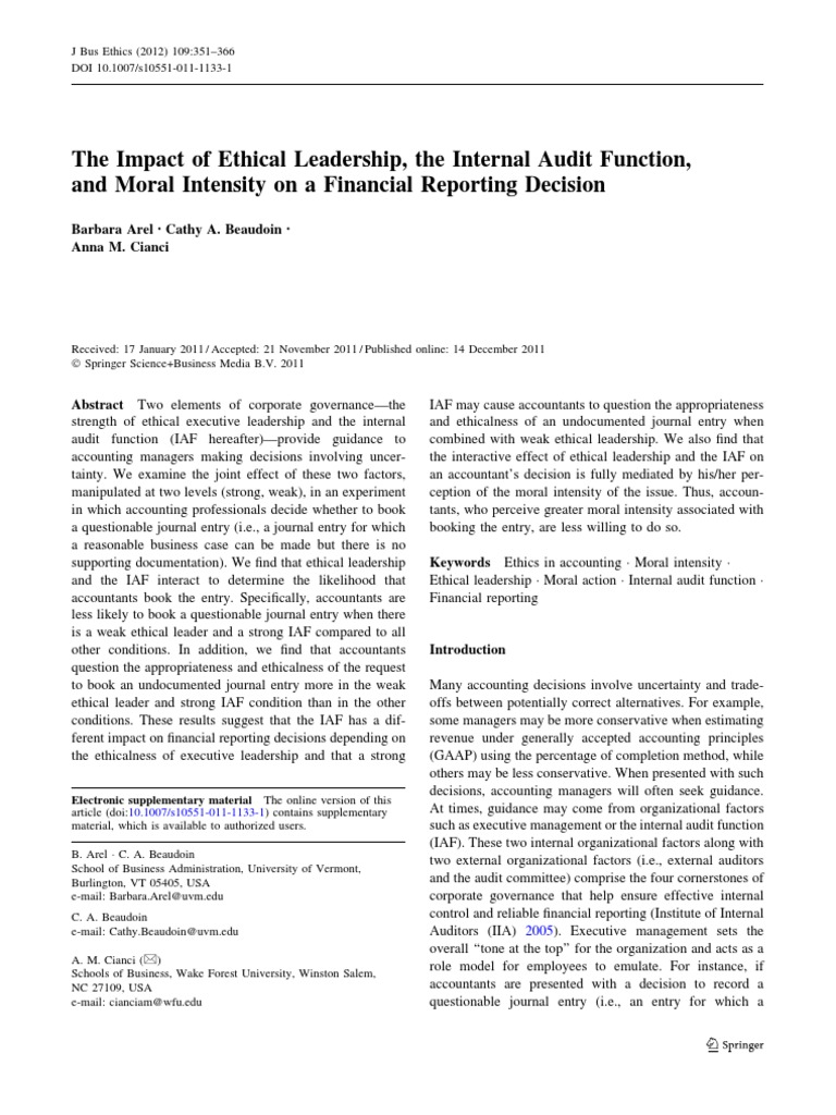 Ethical Leadership and Internal Audit Impact on Financial Decisions ...