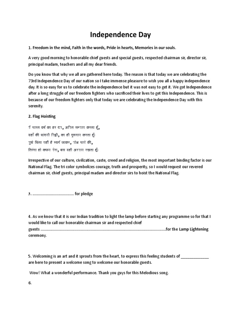Independence Day Anchoring Script | PDF