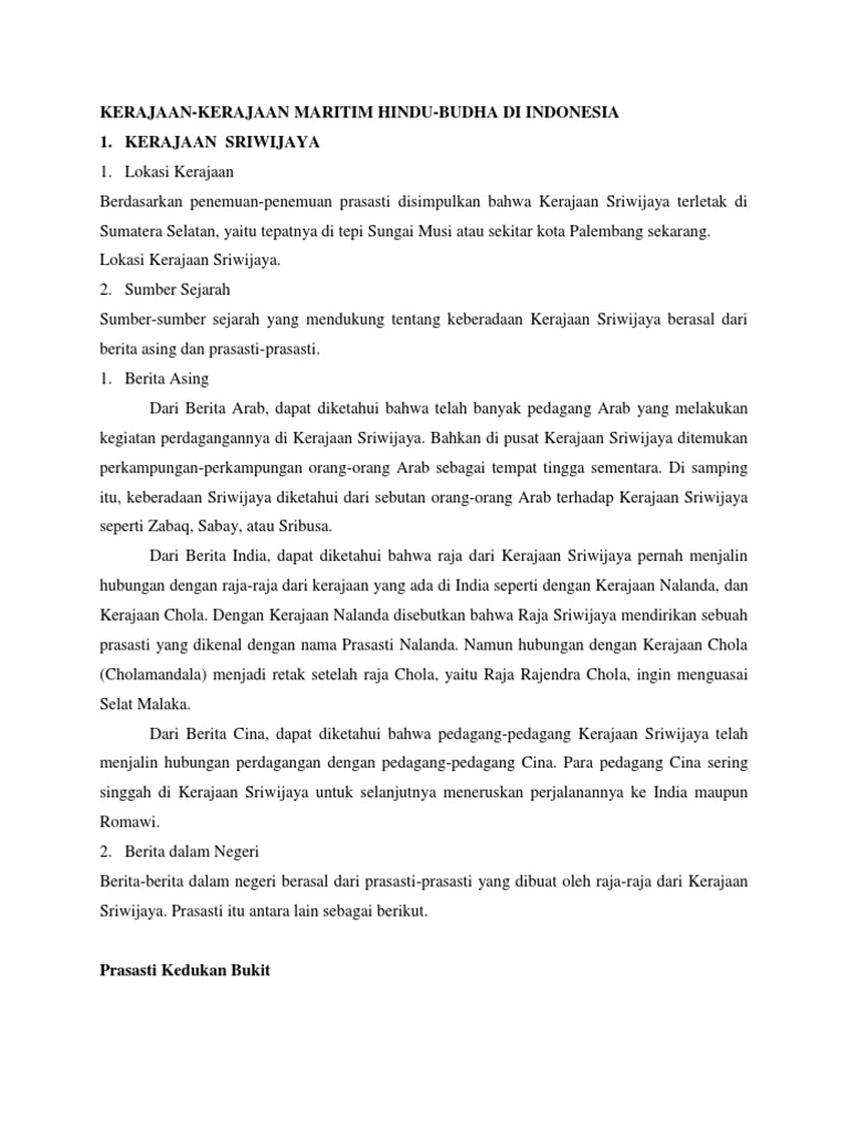 Kerajaan Kerajaan Maritim Hindu Budha Di Indonesia 1 Kerajaan Sriwijaya