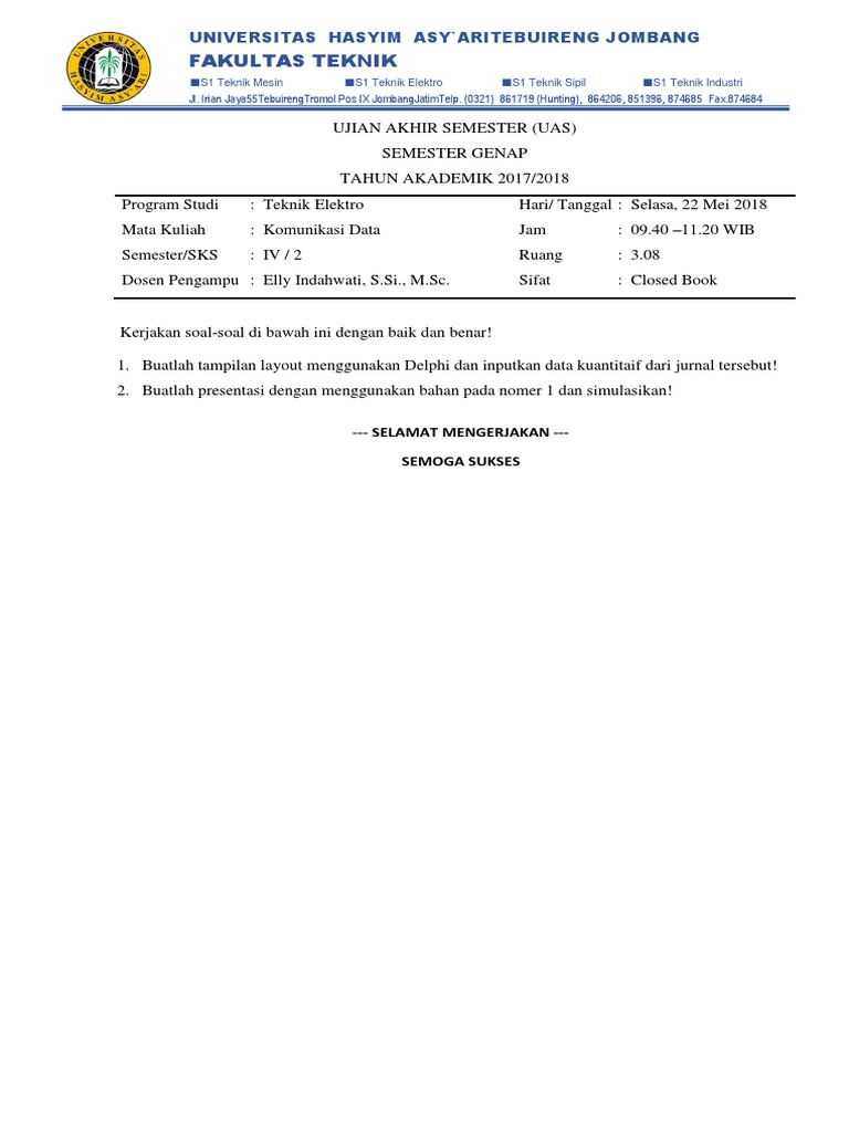 Soal Uas Komunikasi Data