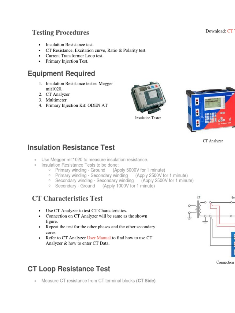 Comprehensive Testing Procedures for Current Transformers (CTs