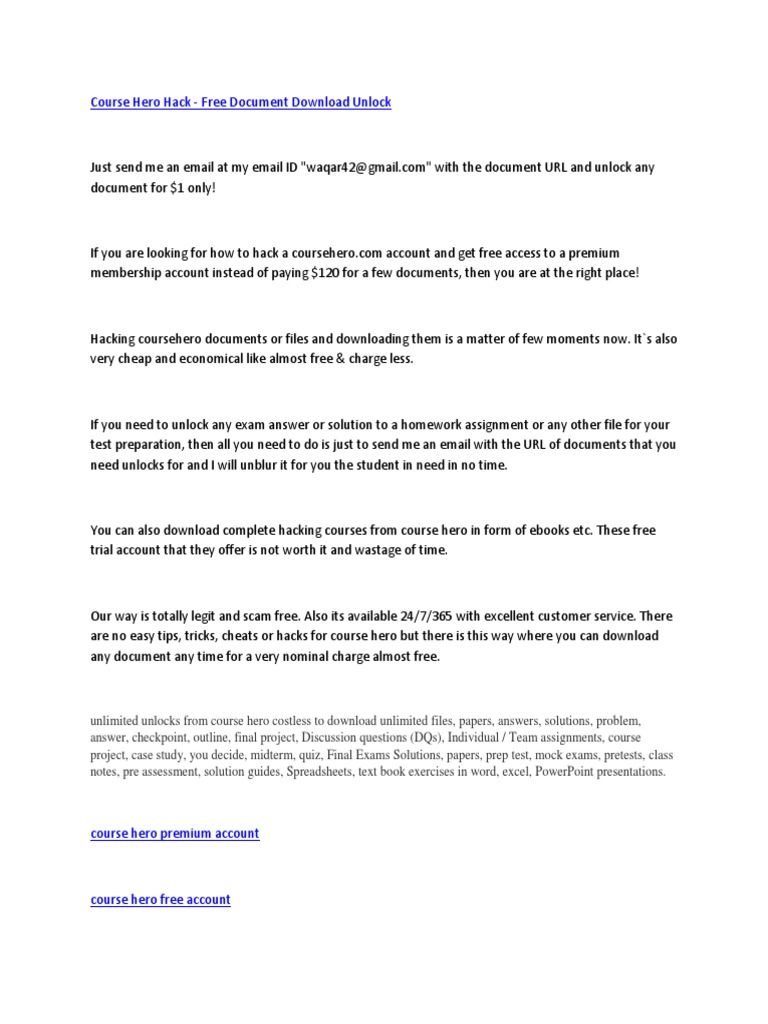 Course Hero Hack Free Document Download Unlock PDF Career Growth