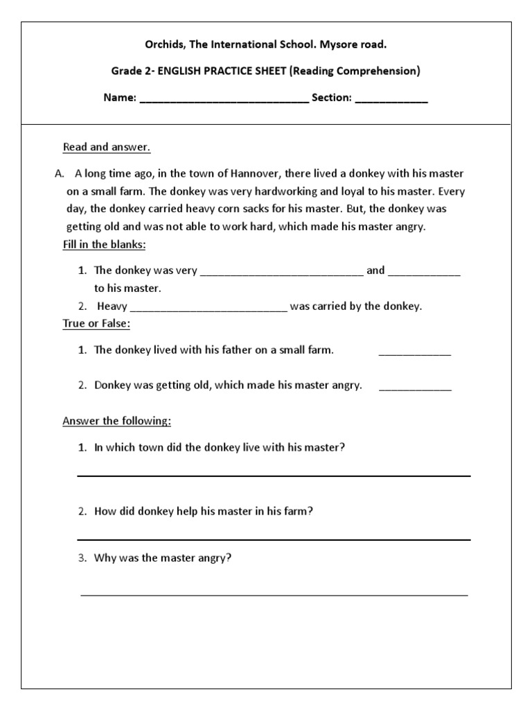 Grade 2 English Reading Practice Sheet | PDF | Language Arts & Discipline