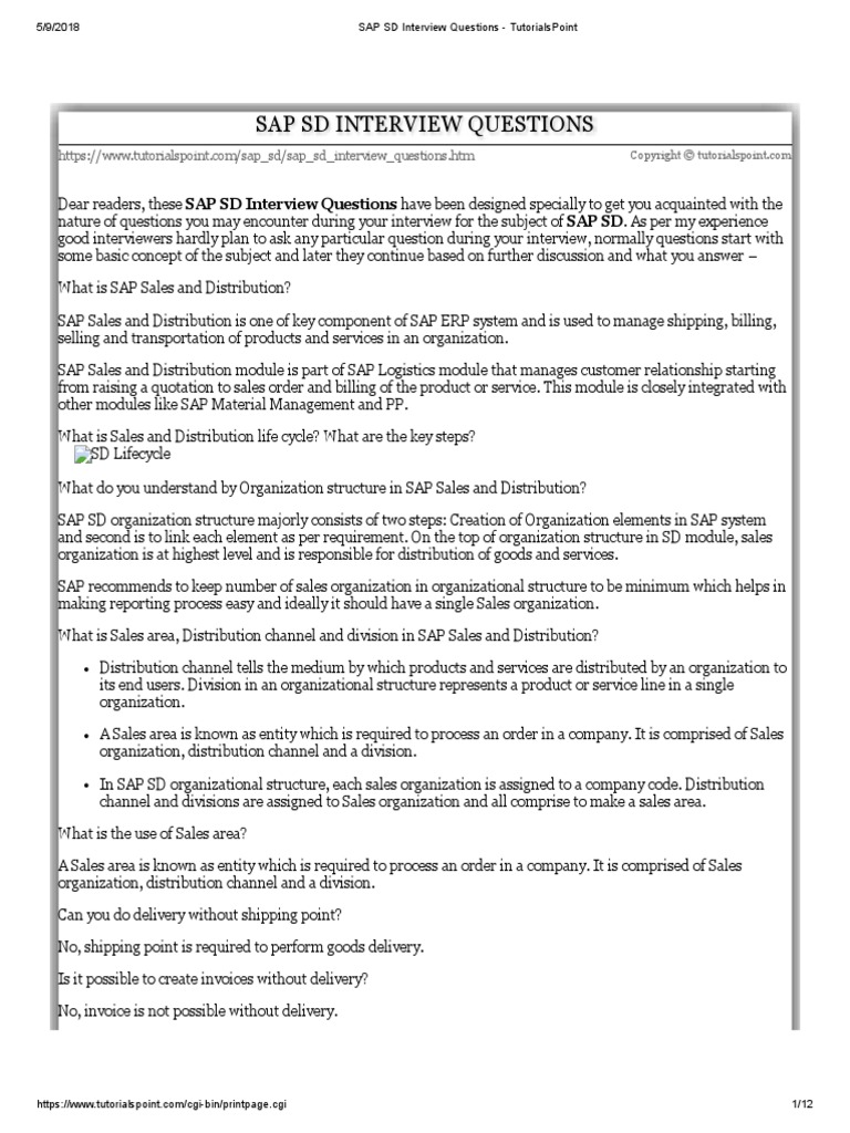 SAP SD Interview Questions PDF | PDF | Sales | Invoice