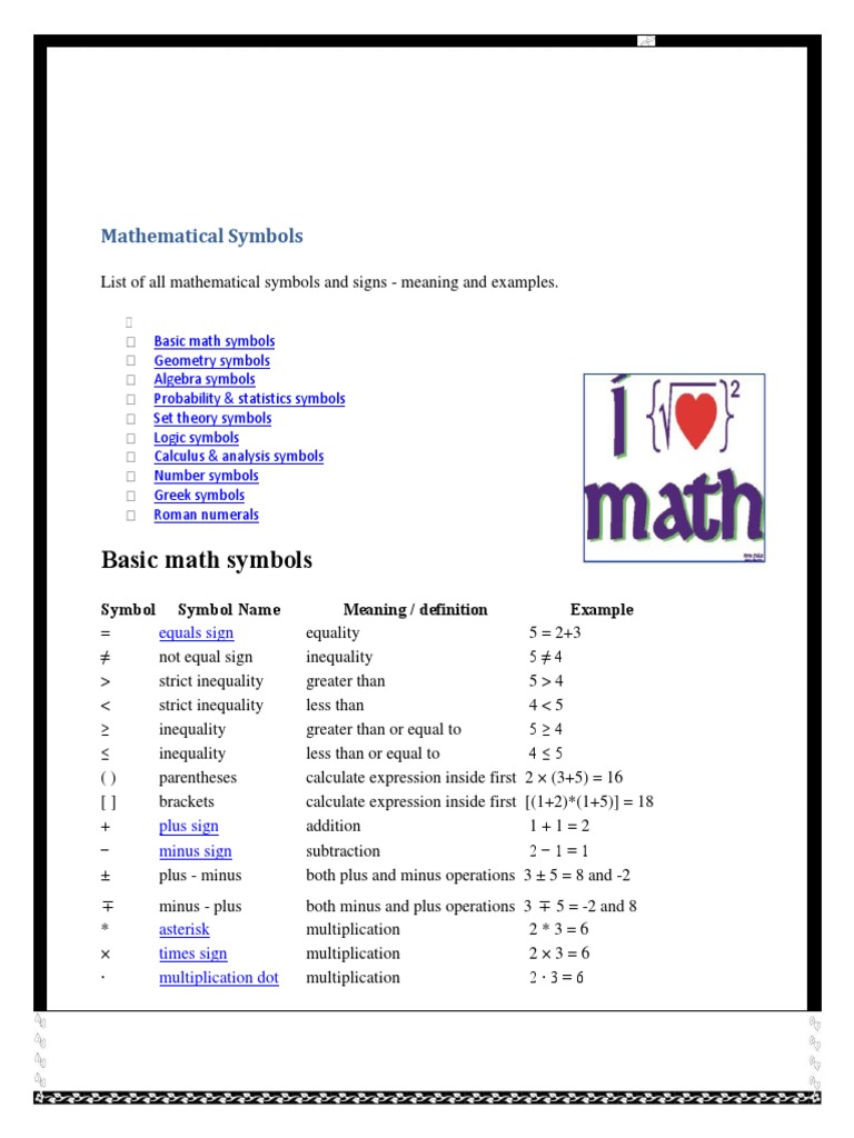 Math Symbols Derivative Variance