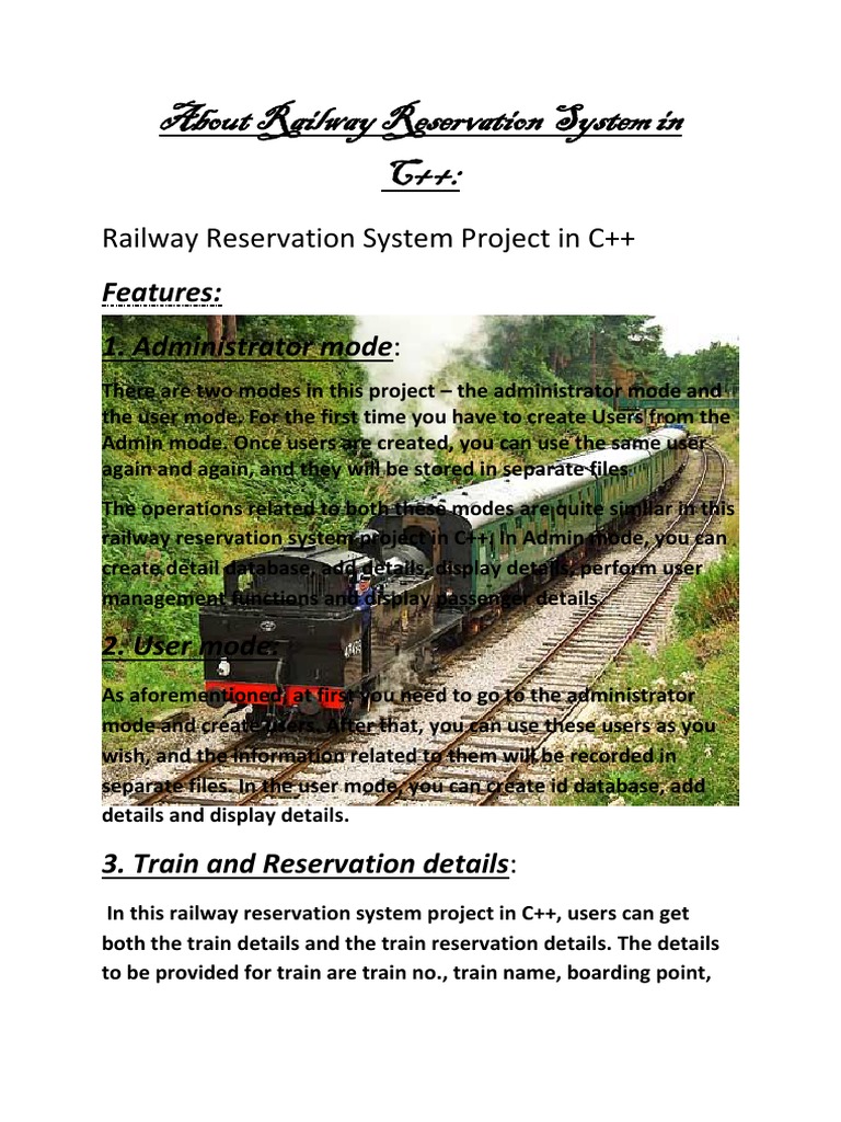 About Railway Reservation System in C | PDF | Train | Areas Of Computer ...