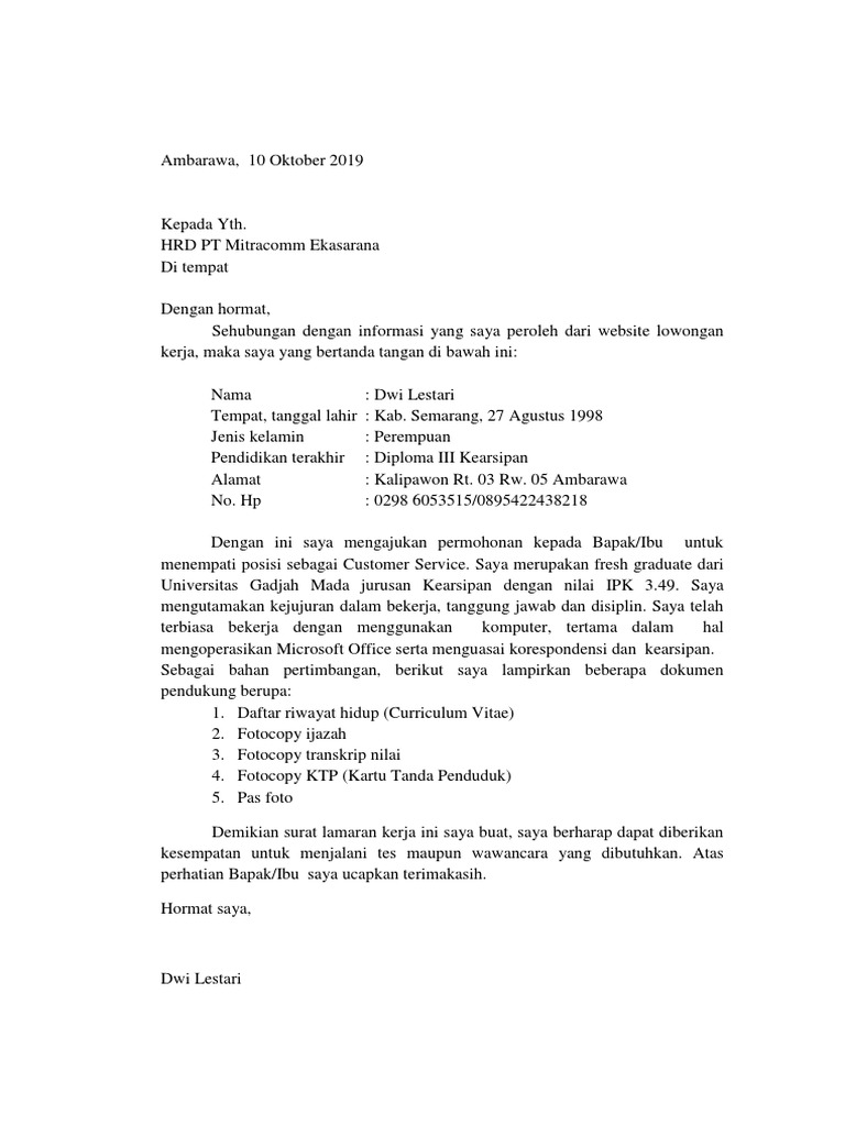 Download 91+ Contoh Surat Surat Lamaran Kerja Di Pt Gratis Terbaru