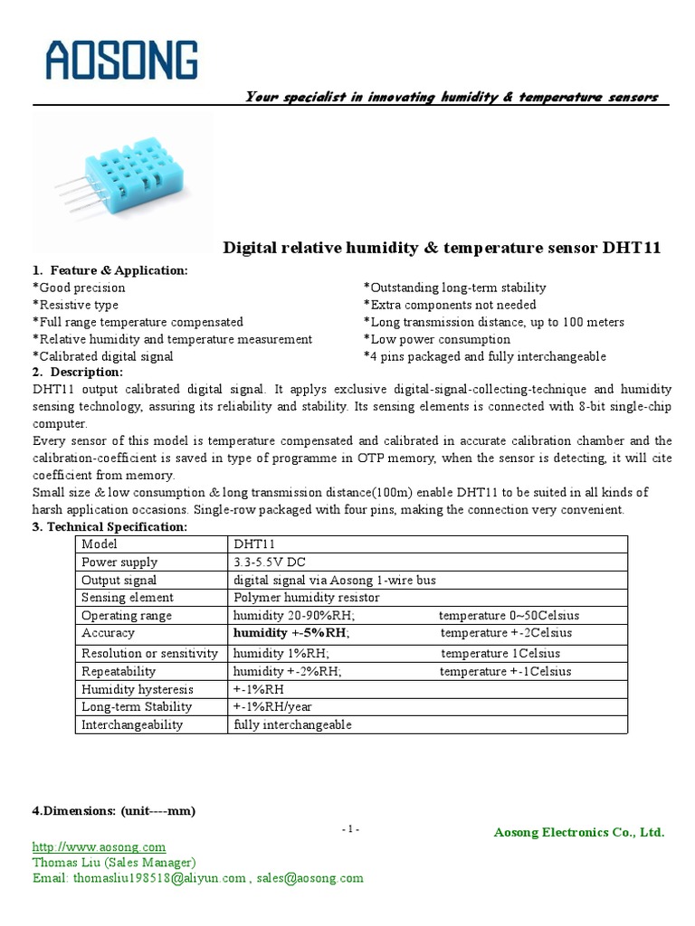 DHT11 Sensor Overview and Specifications | PDF | Sensor | Relative Humidity